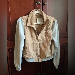 Anthropologie Hei Hei Tan and Gray Bomber Jacket with Zip Closure Medium
